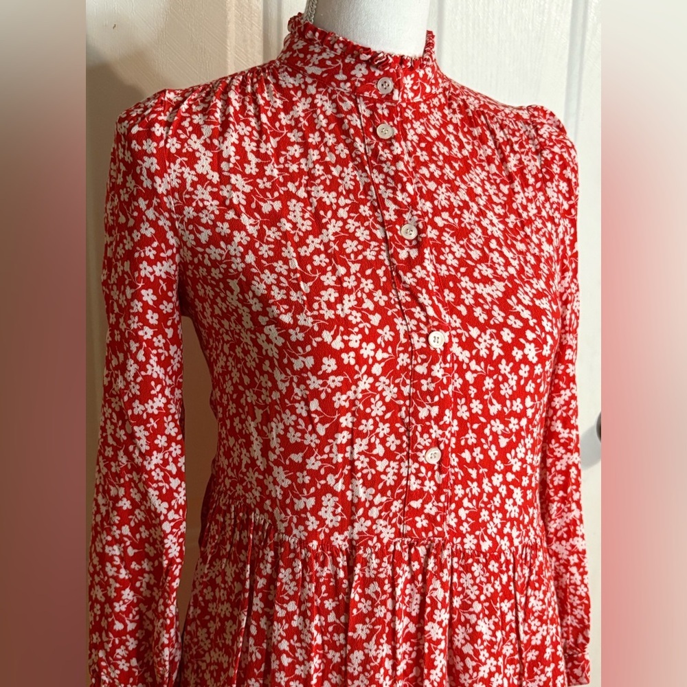 J. Crew Hadid Shirt Dress size XXS red with white floral patterns - Picture 2 of 12